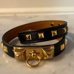Hermes Double Wrap Leather Bracelet with Spikes